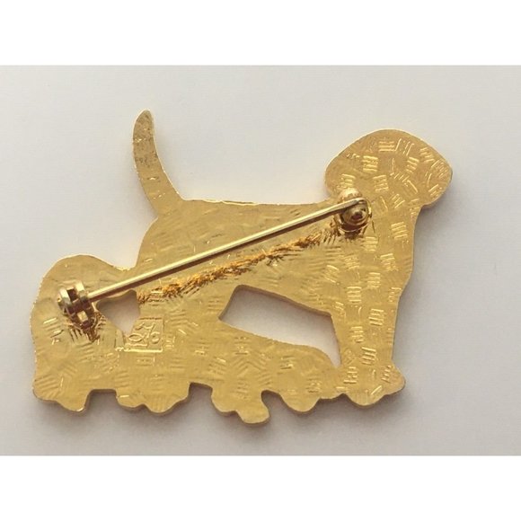 VTG Fish and Crown Dog Puppies Puppy Cloisonne Style Enamel Brooch Pin Jewelry - Picture 3 of 4